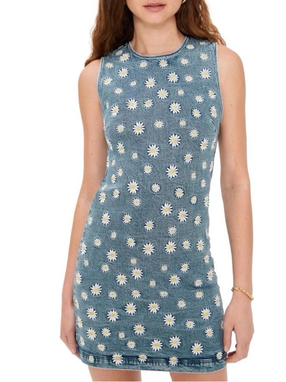 Alice + Olivia Wynell Embroidered Mini Dress Womens Denim Medium Wash Size 10